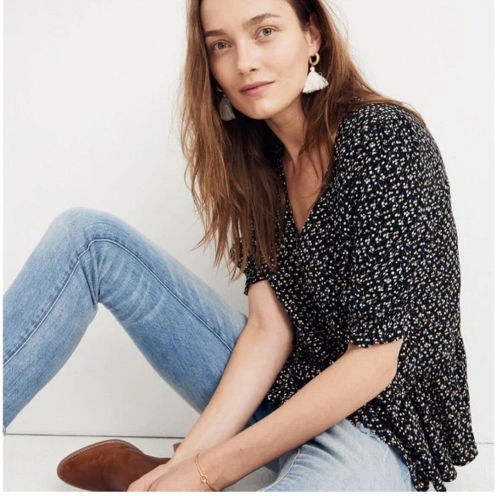 Madewell Black Floral Blouse. Size M